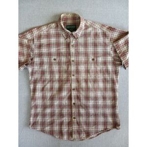 VTG Ducks Unlimited Woolrich Large Tan Plaid Short Sleeve Buttons Casual Shirt‎